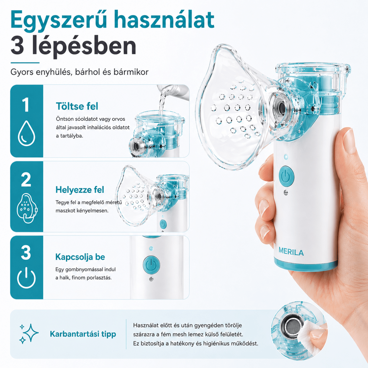 Inhalátor felnőtteknek és gyerekeknek – 30% kedvezménnyel 🎉 - Merila