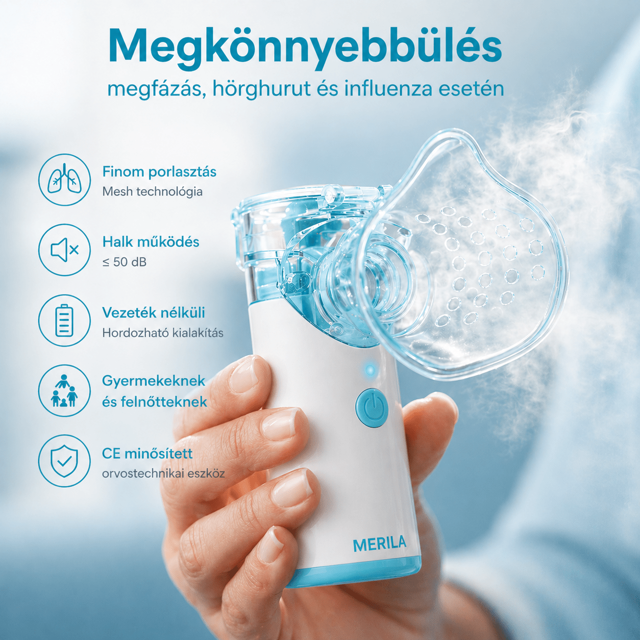 Inhalátor felnőtteknek és gyerekeknek – 30% kedvezménnyel 🎉 - Merila